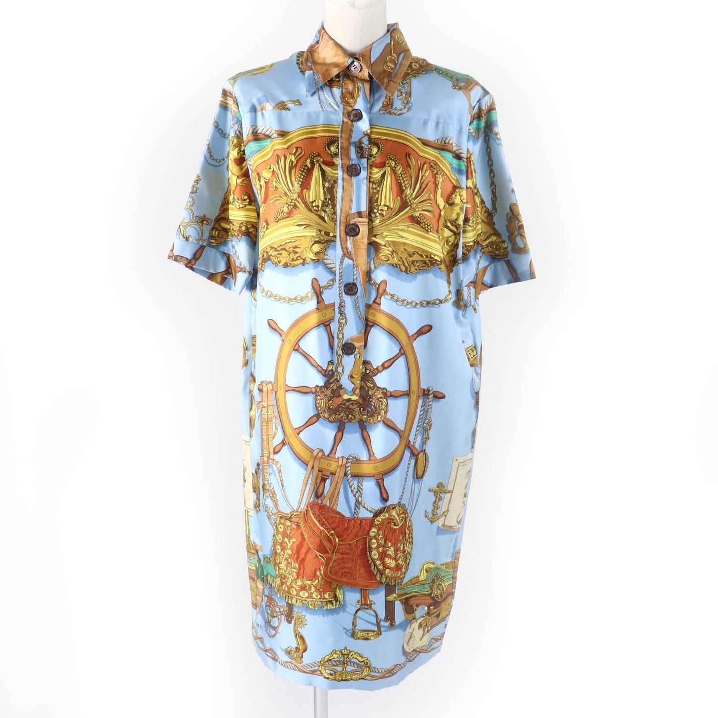 HERMES one piece Main: 100% silk Multi BATEAU A VAPEUR DE JOUFFROY DABBANS 1784 Steamboat Women 40 Used