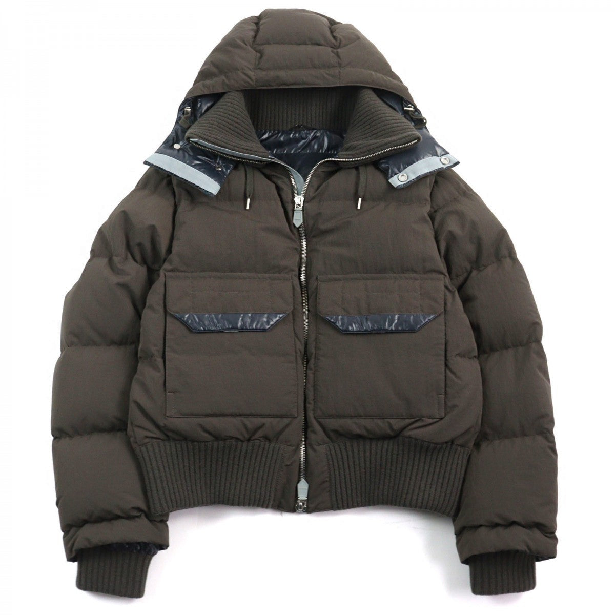 HERMES Down jacket Main: 100% nylon, Lining: 100% nylon, Leather part: sheepskin, Part: 68% wool, Part: 29% cashmere Brown type mens 44 Used
