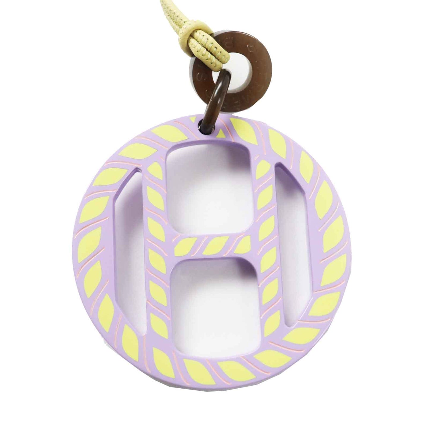 HERMES Necklace Main: Buffalo horn Lavender Yellow H Equip Women Used
