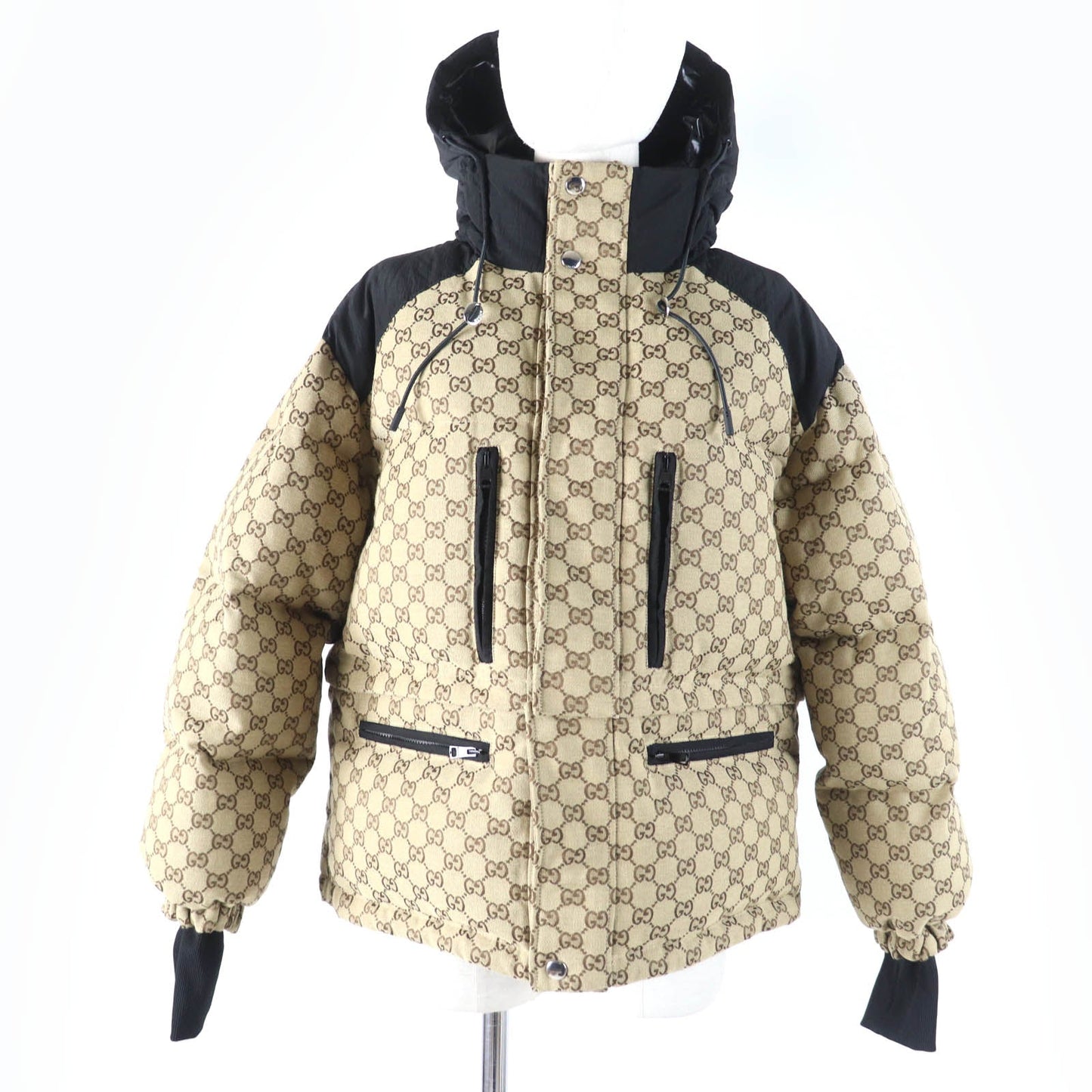GUCCI Down jacket 761698 Main: 70% cotton, Main: 30% polyester, Main: 100% nylon, Part: 98% nylon, Part: 2% polyurethane beige GG canvas bomber jacket Women 36 Used