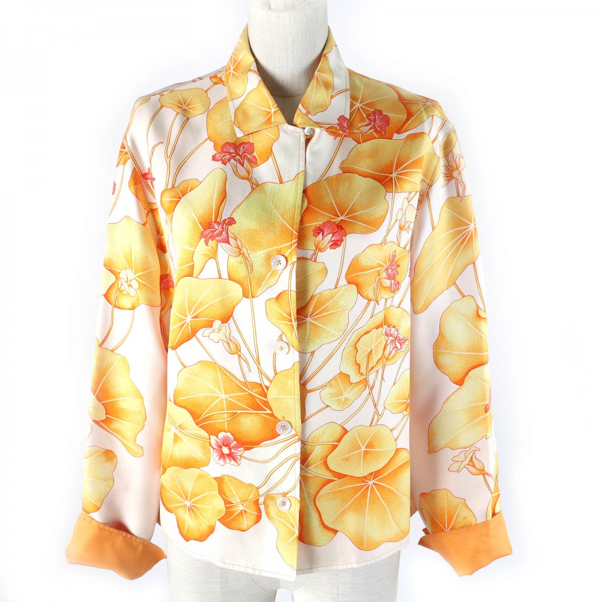 HERMES Long sleeve shirt Main: 100% silk Orange type Margiela period Les Capucines Women 38 Used