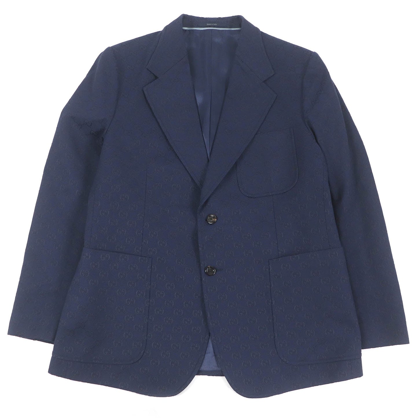 GUCCI tailored jacket 698742 Outer: 70% cotton, Outer: 30% polyester, Lining: 100% rayon, Sleeve lining: 100% cupra Navy GG cotton blend formal jacket mens 54 Used