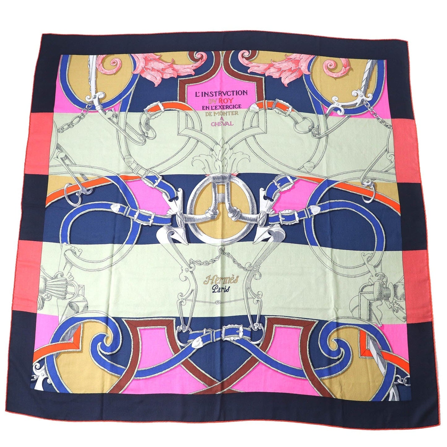 HERMES scarf H243685S Main: 70% cashmere, Main: 30% silk MARINE/ROSE VIF/VE Instructions for the Royal Bayadere Women Used