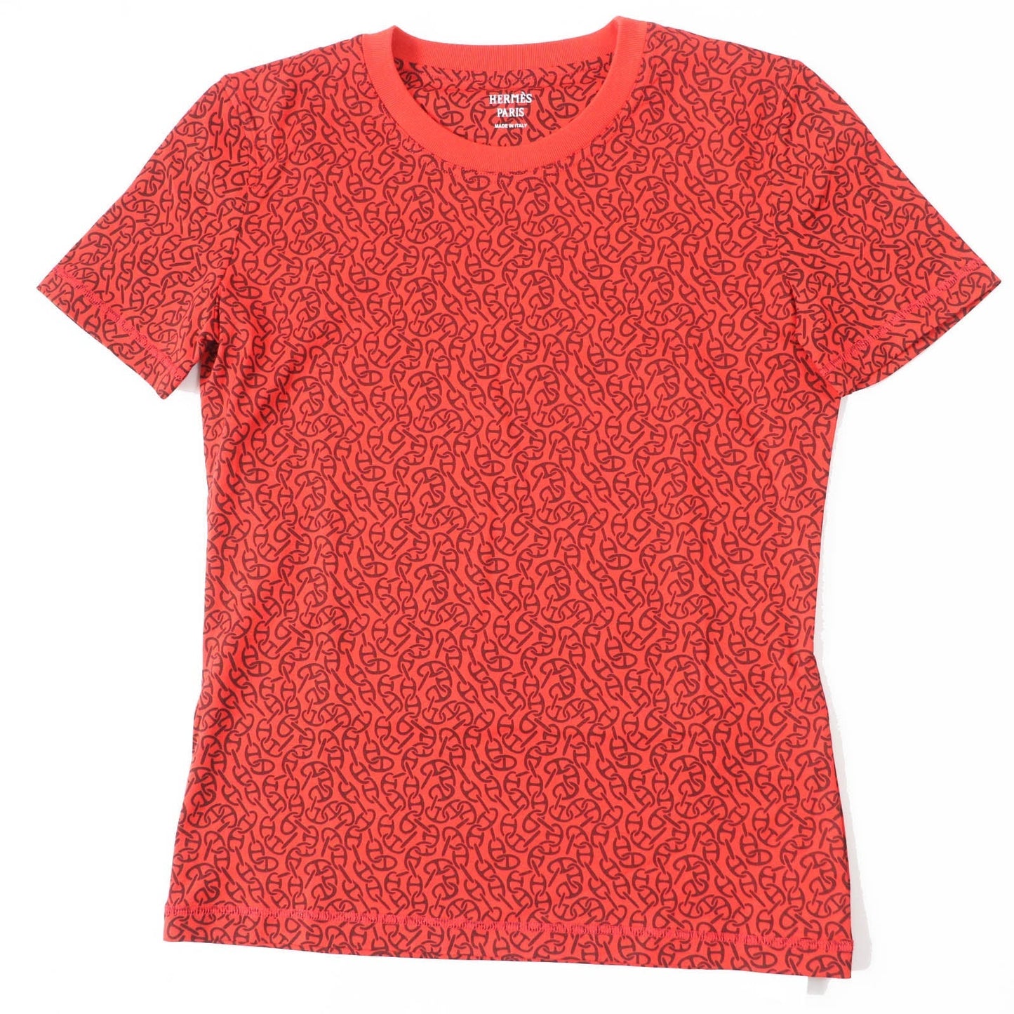 HERMES Short sleeve T-shirt 4E4620DB Main: 100% cotton, part: 98% cotton, part: 2% polyurethane Red brown Women 34 Used