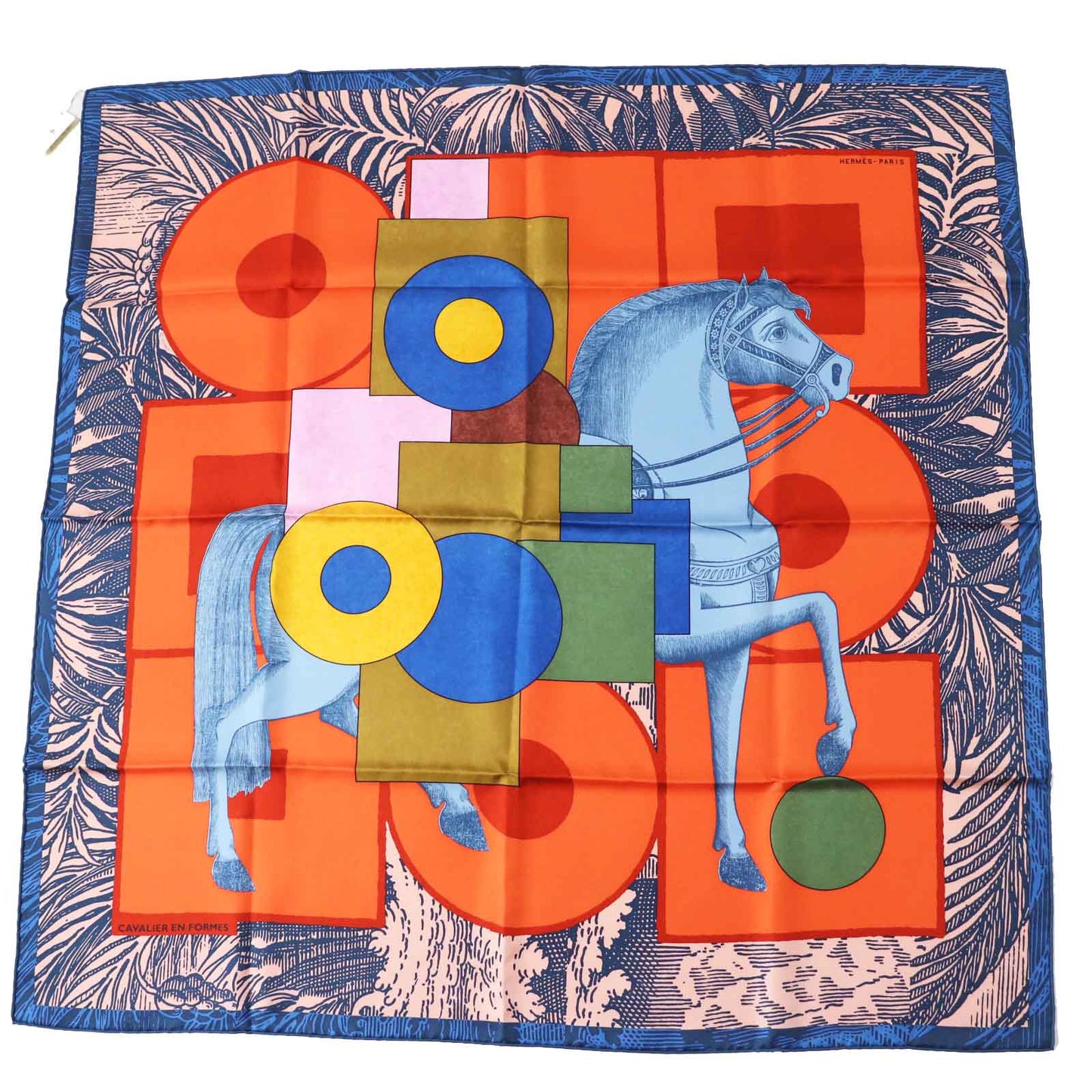 HERMES scarf Main: 100% silk Orange/blue/pink Carre90 Cavalier en Formes Women Used