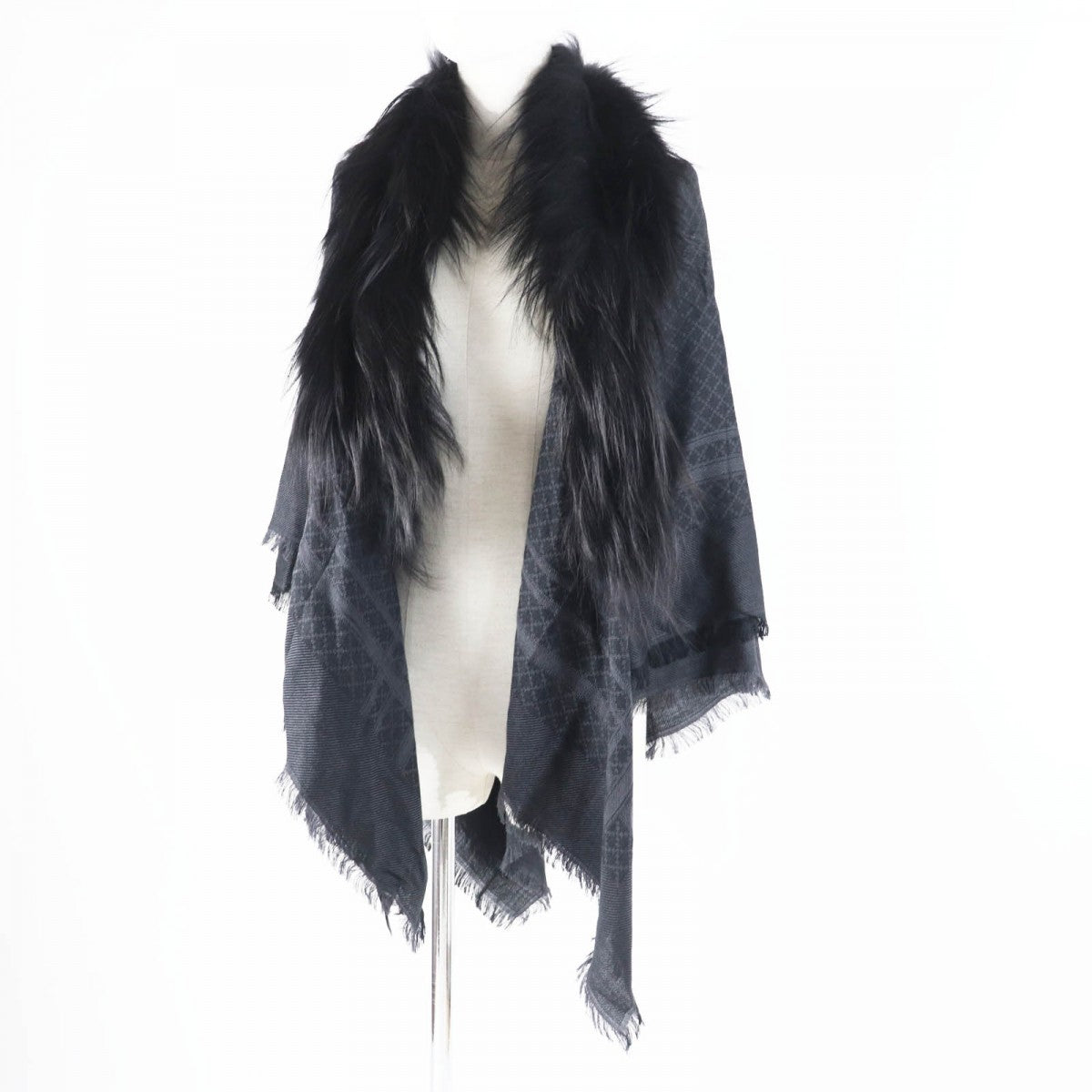 GUCCI scarf 355468 Main: 65% silk, Main: 35% wool, Leather part: fox black Women Used