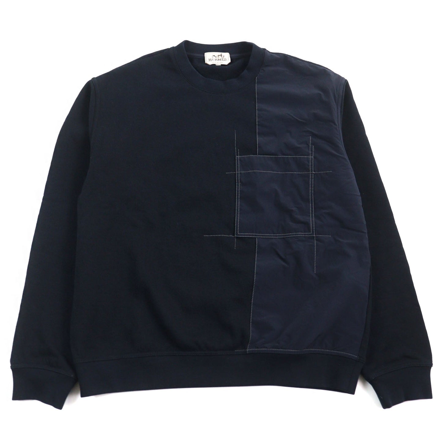 HERMES sweat Main: 100% cotton, part: 80% nylon, part: 20% polyurethane, part: 90% cotton, part: 10% polyurethane Navy mens XL Used