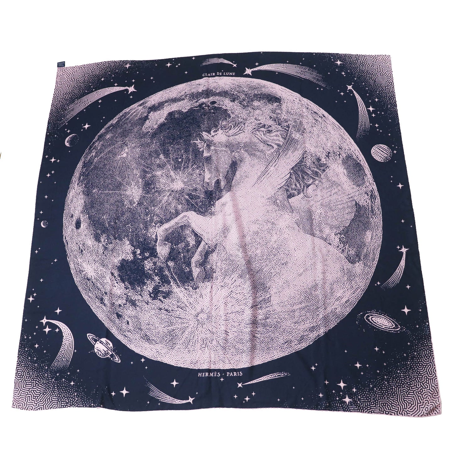 HERMES scarf Main: 70% cashmere, Main: 30% silk Navy pink Caregean CLAIR DE LUNE Women Used