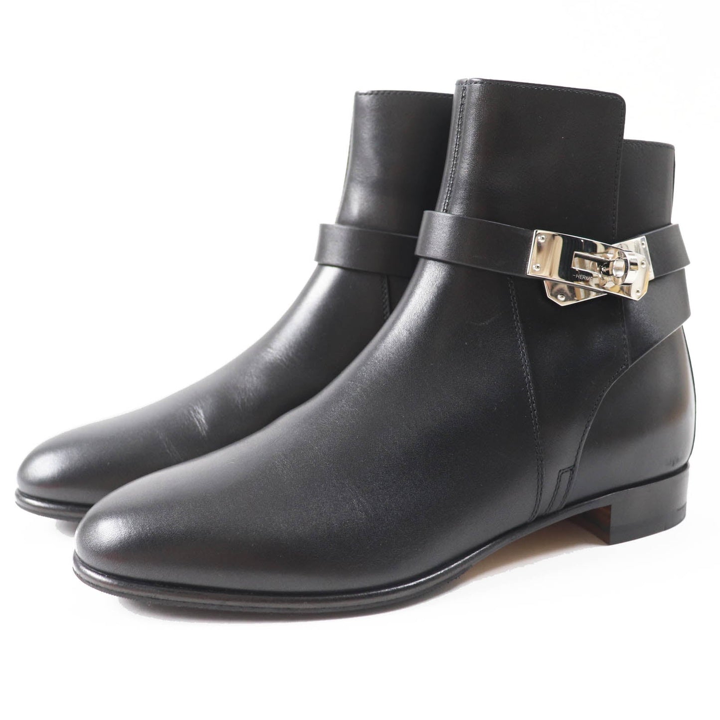 HERMES short boots leather black Neo 35 1/2