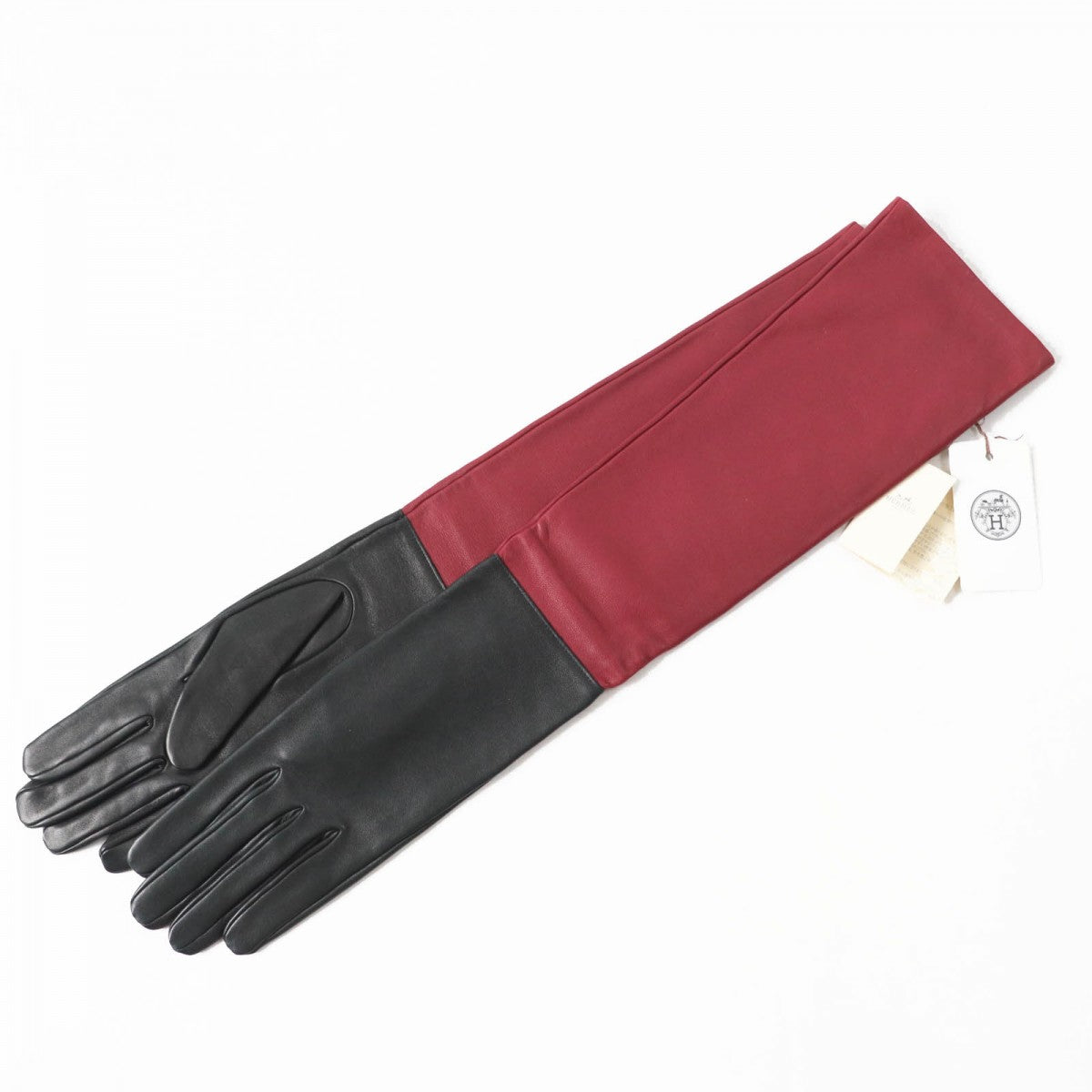 HERMES gloves Lamb leather Black Bordeaux 7