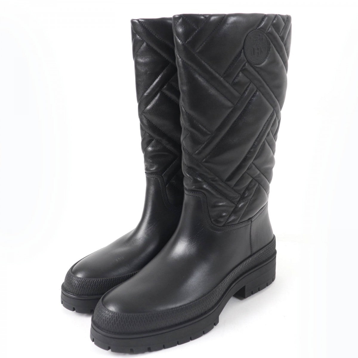 HERMES Knee-high boots 222048Z Main: Leather black Fuji Women 38.5 Used