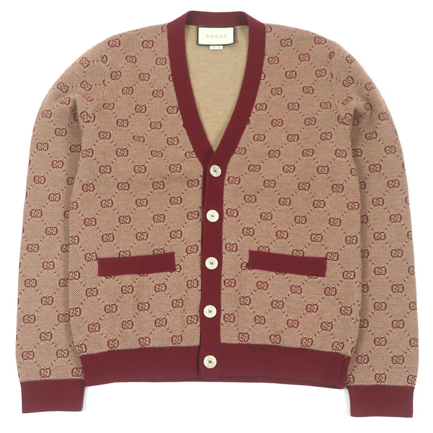 GUCCI sweater 572631 Main: 78% wool, Main: 22% cotton, Part: 94% cotton, Part: 5% nylon, Part: 1% polyurethane Bordeaux mens S Used