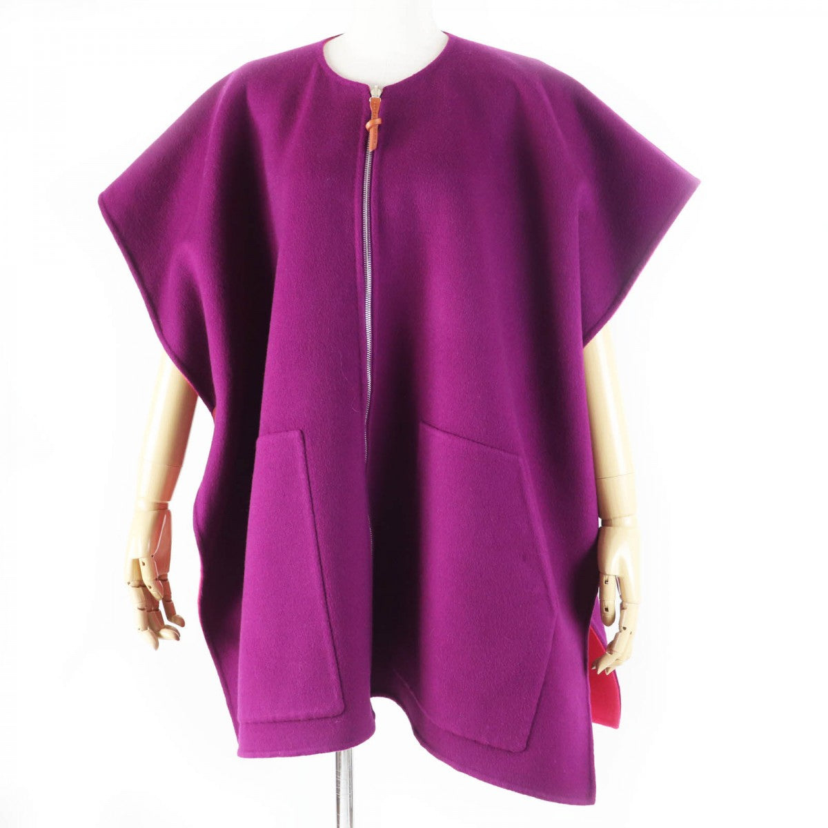 HERMES poncho 3E0222DZ Main: 100% cashmere, Leather part: Sheepskin Purple pink Women 38 Used