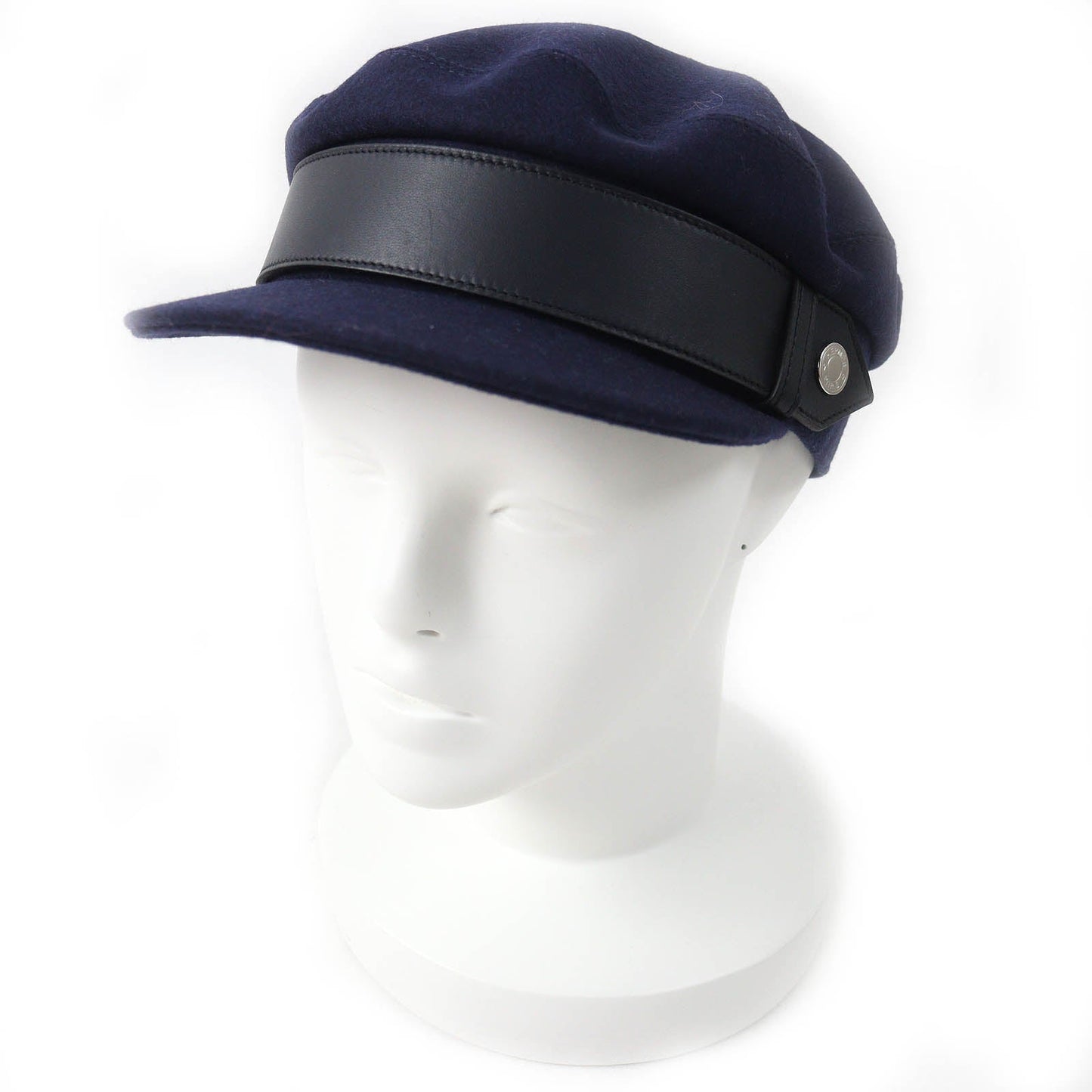 HERMES Casquette Outer: 82% wool, Outer: 18% nylon, Leather part: sheepskin, Lining: 65% rayon, Lining: 35% silk Navy Saint-Malo Women Used