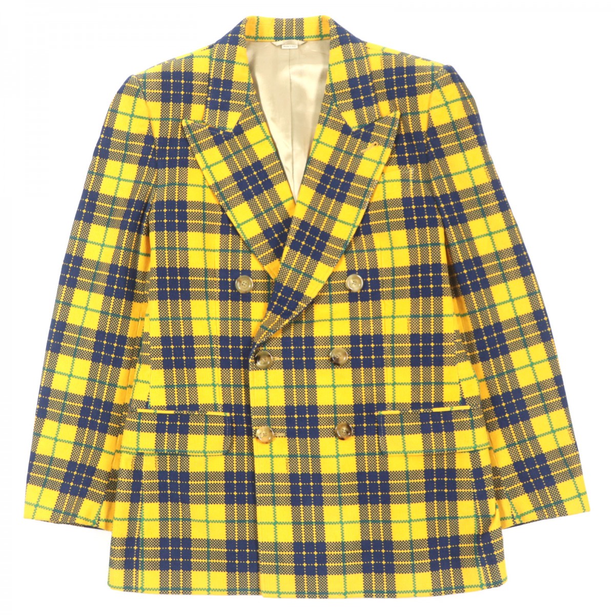 GUCCI tailored jacket 714971 Main: 100% cotton, Lining: 100% rayon, Sleeve lining: 100% cupra, Lining: 100% cotton yellow Double-Breasted Checked Cotton-Corduroy Blazer mens 50 Used