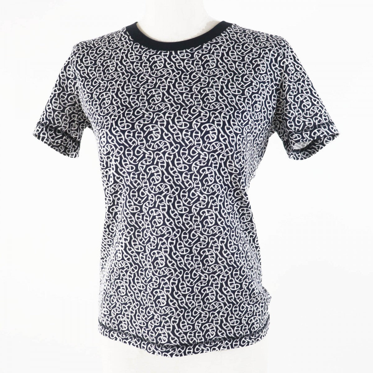 HERMES Short sleeve T-shirt 4E4620DB cotton Black White Naoussa Chaine Micro Naoussa Chaine 34