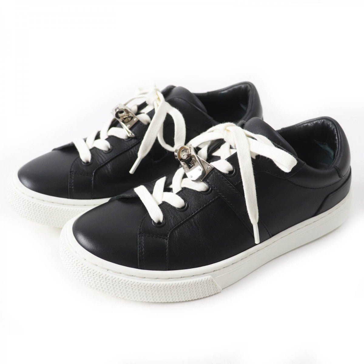 HERMES sneakers leather Black White Day 36