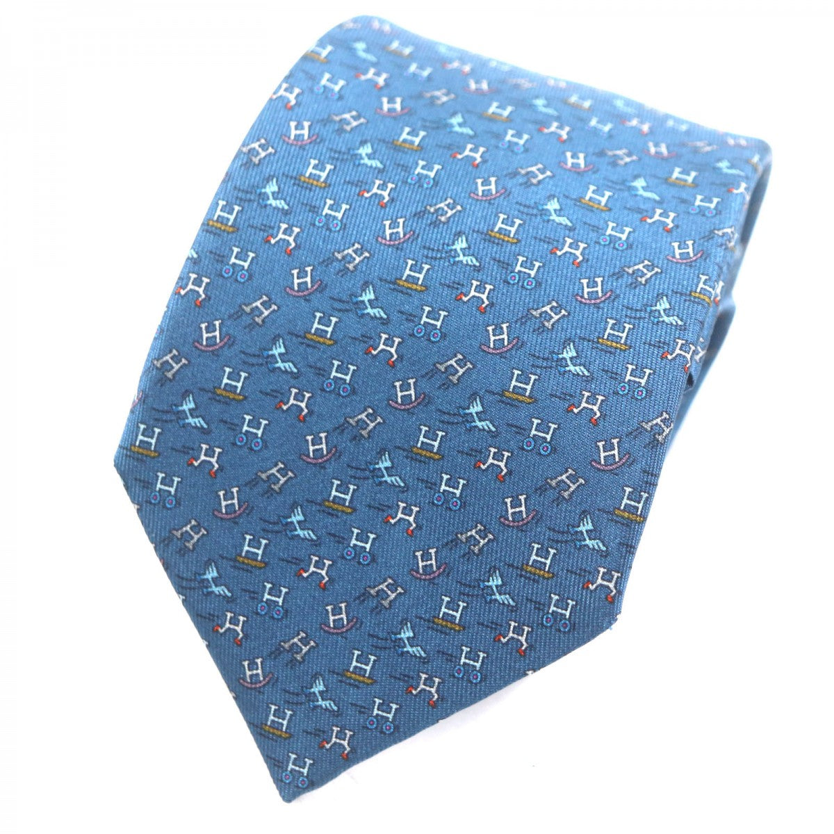 HERMES tie silk blue H. Ann Movement