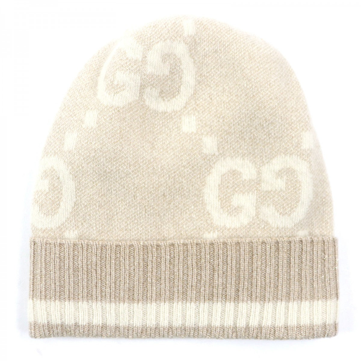 GUCCI Knit cap 765053 cashmere camel white GG Cashmere Jacquard Cap M