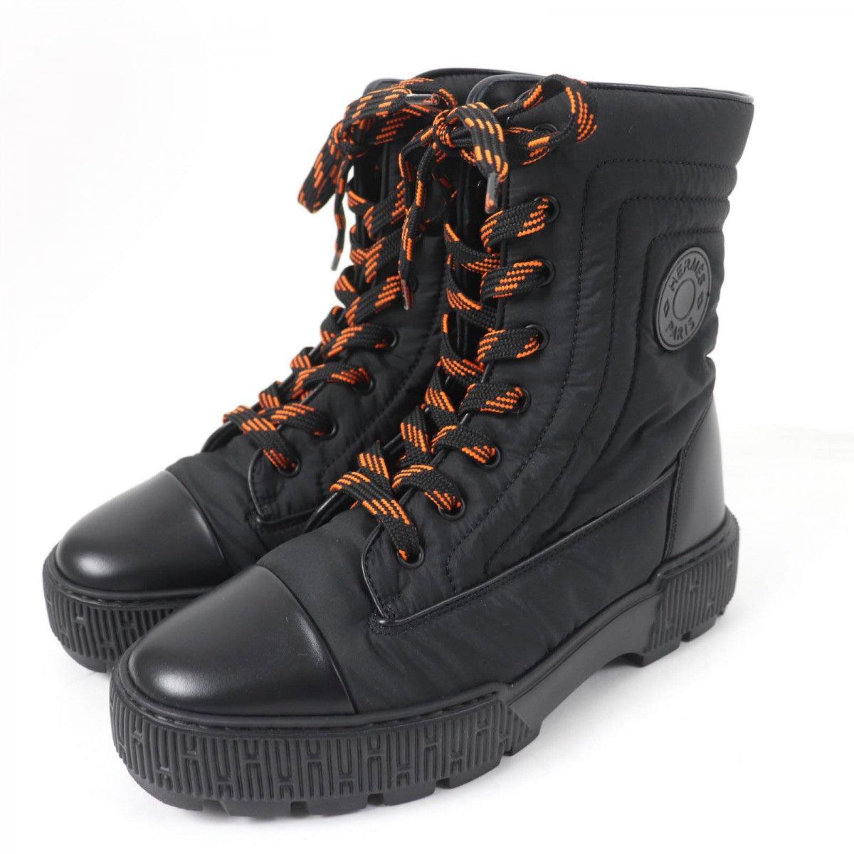HERMES short boots Parachute Fabric , Leather black fresh 37