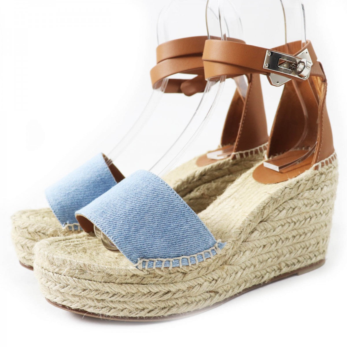 HERMES Sandals denim Light Blue Natural TIVOLI 37