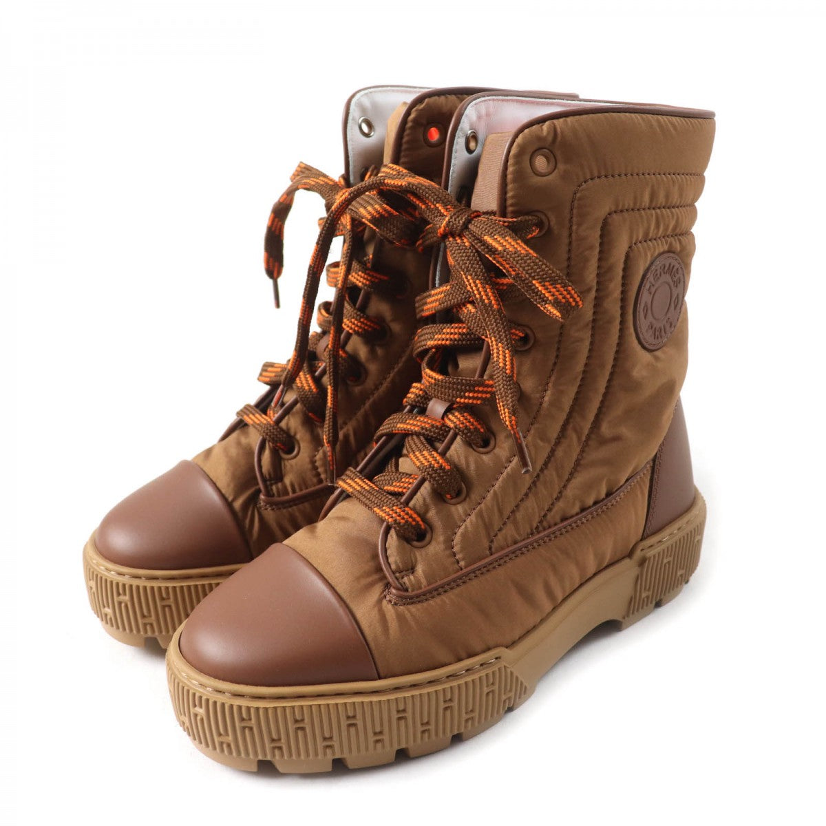 HERMES short boots H232064Z quilted parachute , chevre , rubber , Brown fresh 35.5