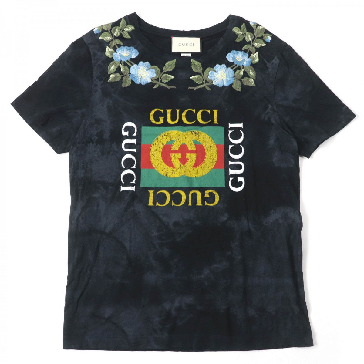 GUCCI Short sleeve T-shirt 457936 cotton black Floral Embroidery Tee S