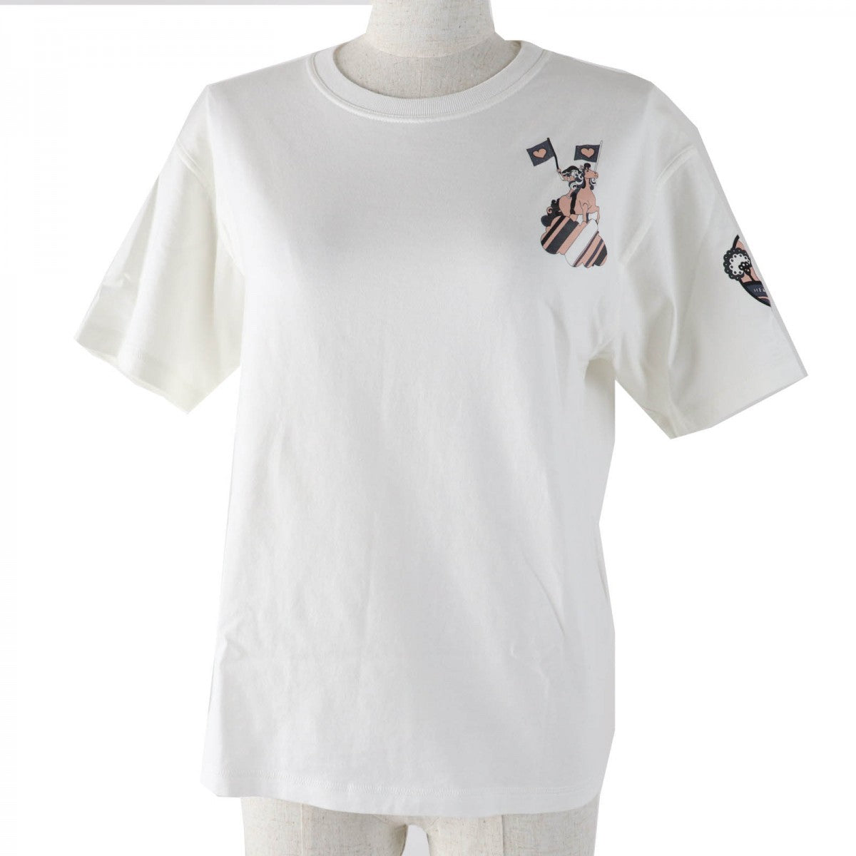 HERMES Short sleeve T-shirt 2E4602DU cotton white FAUBOURG RAINBOW Faubourg Rainbow Cartouche Micro 34