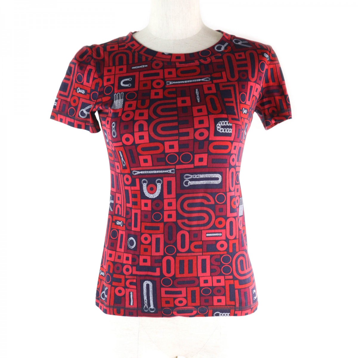HERMES Short sleeve T-shirt cotton Red navy 34