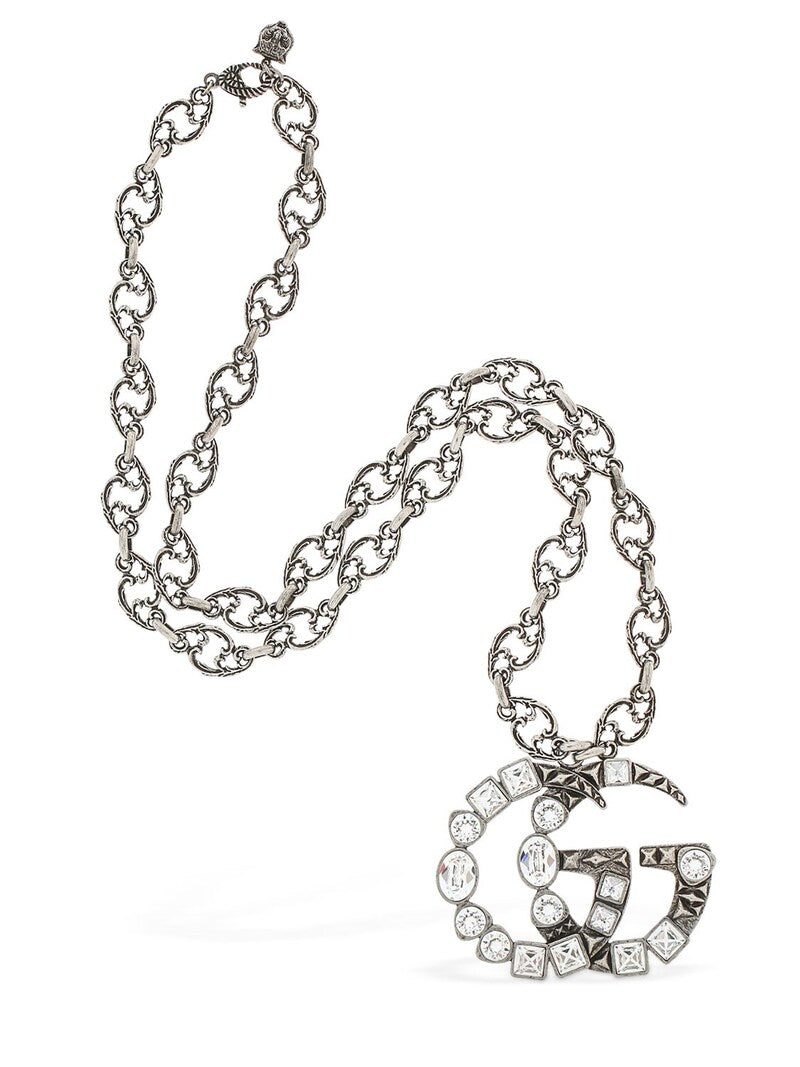 Gucci GG Marmont Crystal Necklace In Silver