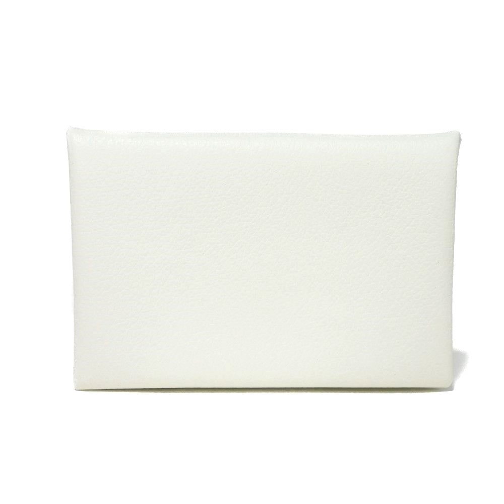 HERMES Card Case Evercolor Nata White Ivory Snap Button Bifold Wallet Business Card Holder Pass Case Good Condition Calvi unisex(Unisex) Used