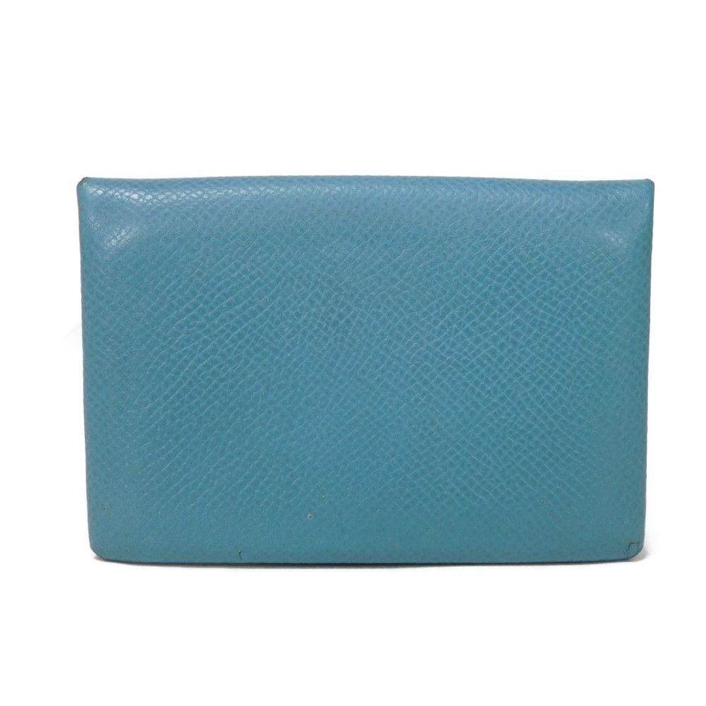 HERMES Card Case Epsom Blue gene Star Mark Pressed Calfskin Pastel Light Blue Bifold Wallet Calvi unisex(Unisex) Used