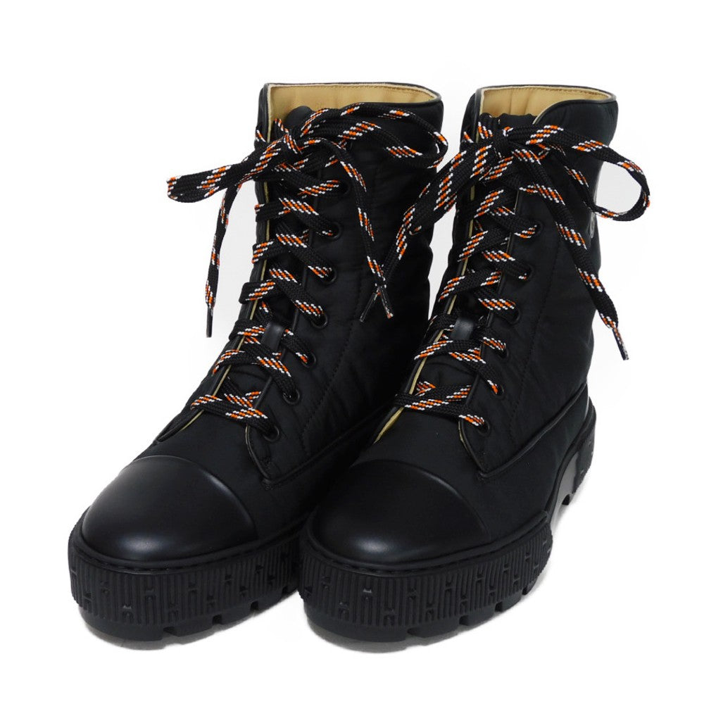 HERMES boots Quilted parachute fabric x Calfskin x rubber sole black crew de cell Fresh Short 36