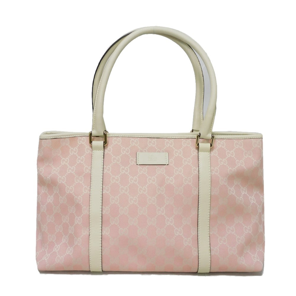 GUCCI Tote Bag 257302 GG canvas x calf leather Light pink Leather Patch Ivory Bicolor Shoulder Bag Logo embossing GG canvas tote unisex(Unisex) Used