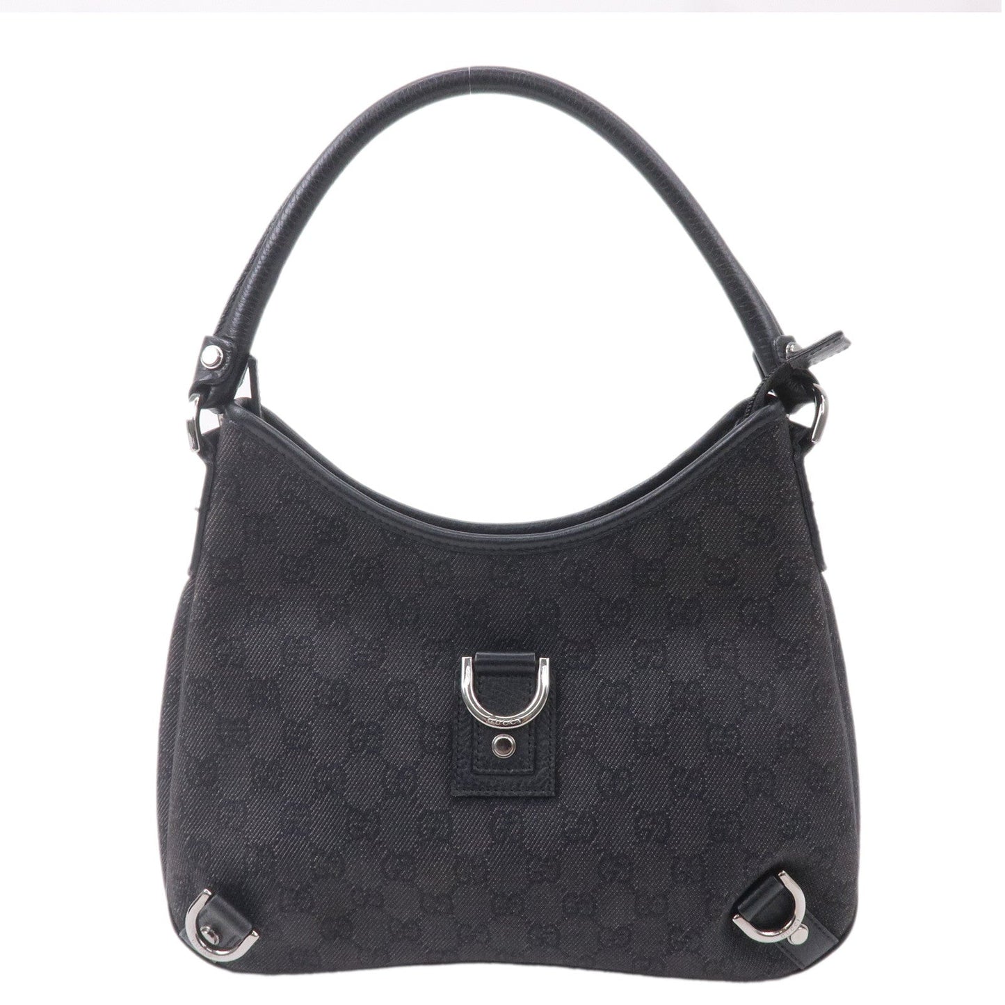 GUCCI Abbey GG Denim Leather Shoulder Bag Hand Bag Black 268637