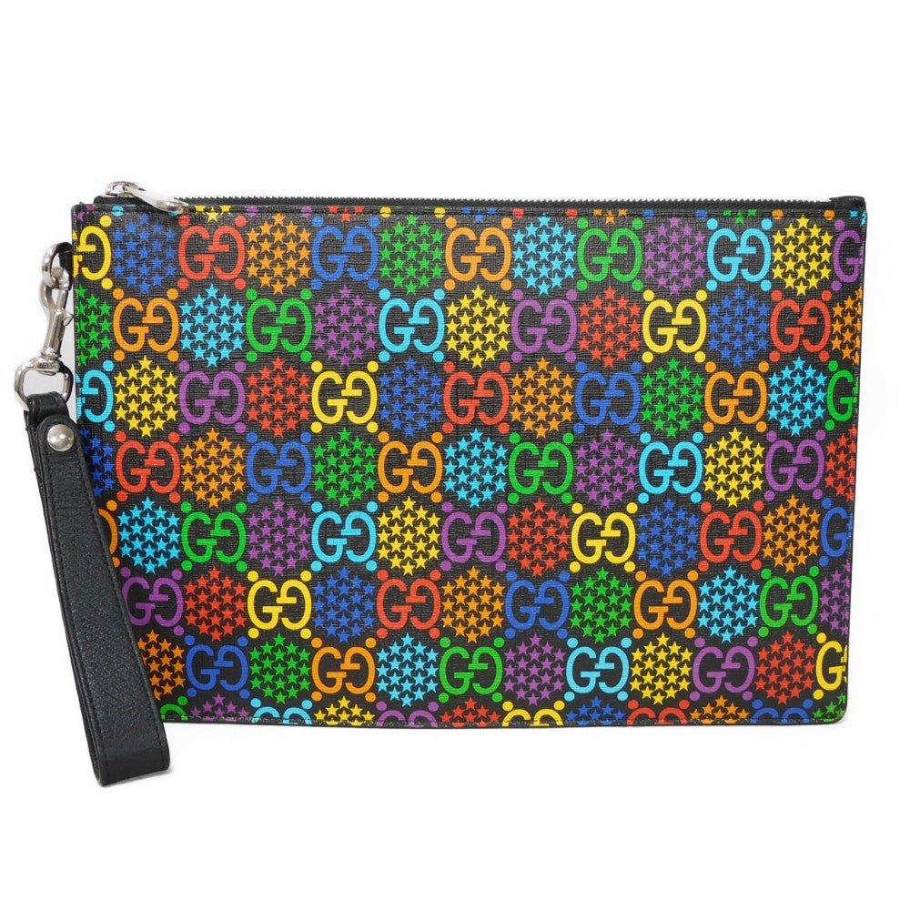 GUCCI Clutch bag 601087 H20BN 1058 GG psychedelic canvas x calf leather (embossed) multicolor Star Double G Black Handle Strap Business Bag GG Psychedelic Pouch mens Used