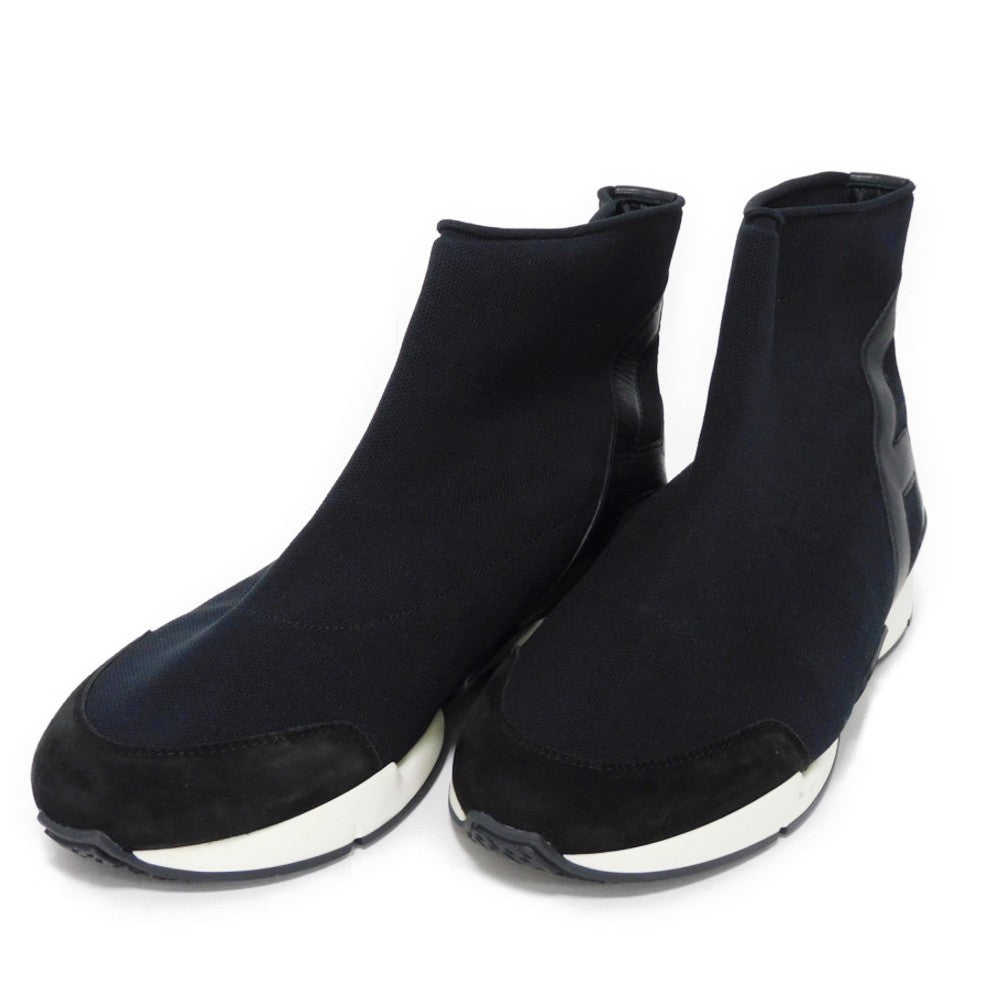 HERMES sneakers 182392Z fabric black 41 1/2 H Mark Knit Socks Calfskin 10.4" Logo embossing Tokyo Cross Trainer mens Used