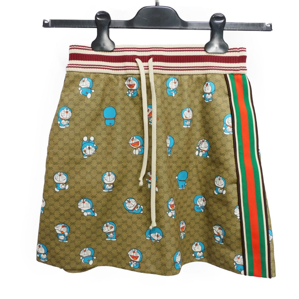 GUCCI skirt 656596 XJDH4 2138 Polyester 55(%) x Cotton 45(%) Brown x Bordeauxx Green x Red Fujiko Fujio Web XXS 155/60Y Mini GG Supreme Doraemon Technical Jersey Women Used