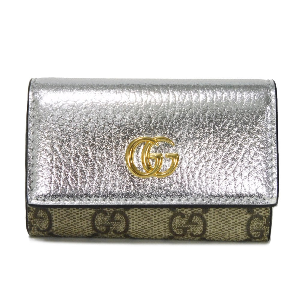 GUCCI Key case Key holder 456118 AABGY 8161 GG Supreme canvas (polyurethane finish) x calf leather Silver GG Supreme GG Marmont 6-ring keychain