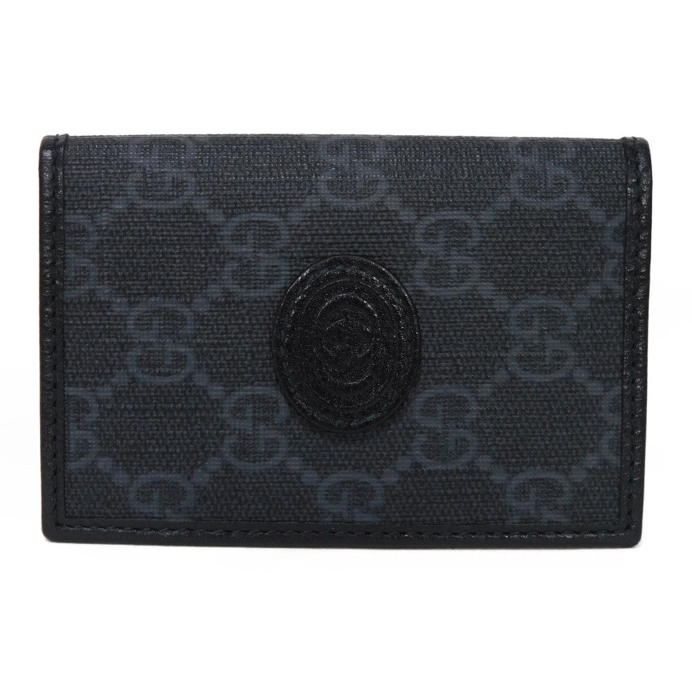 GUCCI Card Case 699267 92TCG 1000 GG Supreme canvas (polyurethane processing) x Calfskin leather black GG Supreme Interlocking G card holder