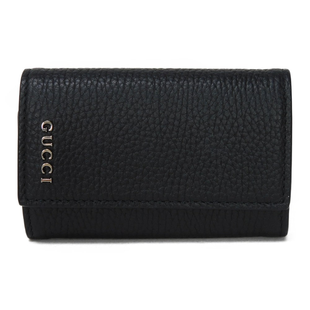 GUCCI Key case Key holder 771156 AABXM 1000 Textured leather black Metal logo logo keychain mens Used