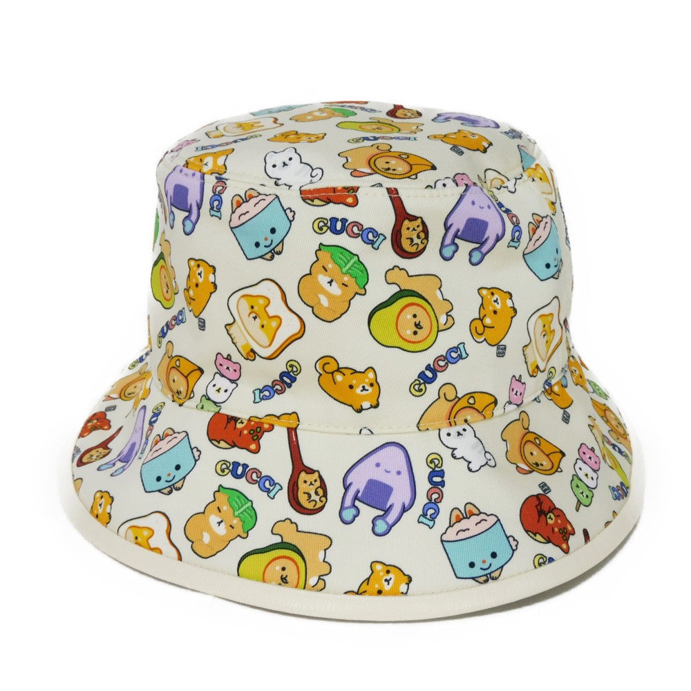 GUCCI hat 736960 4HAX1 9278 Outer: 100% cotton x Lining: 65% cotton x 35% linen Ivory logo Animal Print Bucket Hat Women S Used