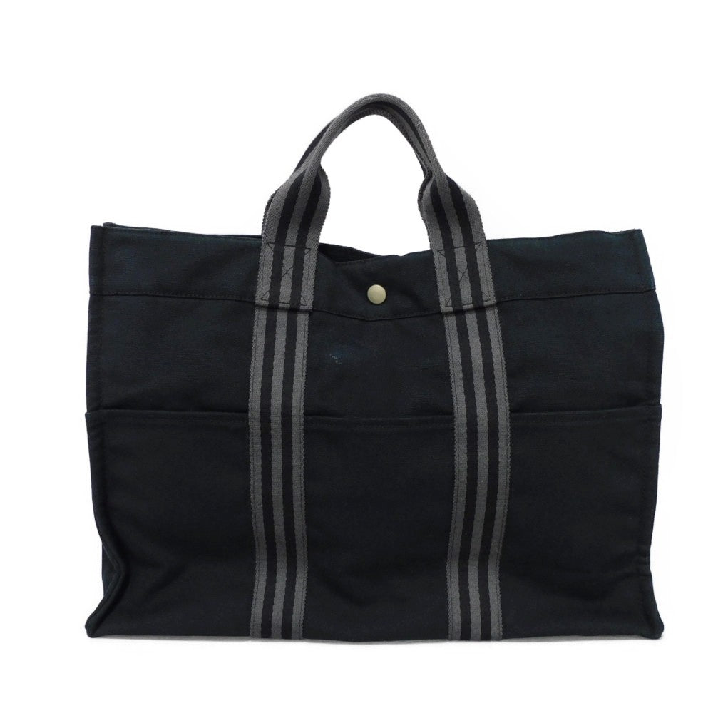 HERMES Tote Bag cotton Black x gray Serie button Fool Toe MM mens(Unisex) Used