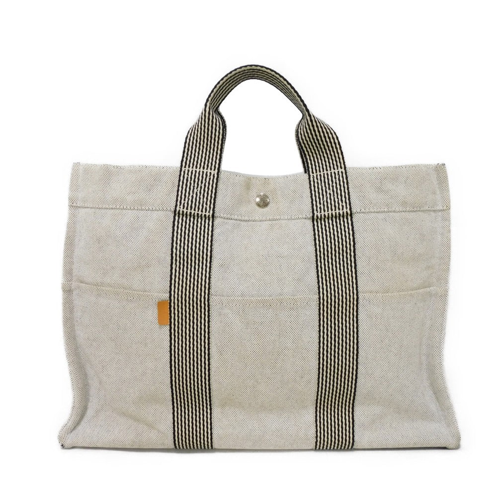 HERMES Tote Bag Cotton canvas Light gray Serie button New Fool Toe MM mens(Unisex) Used