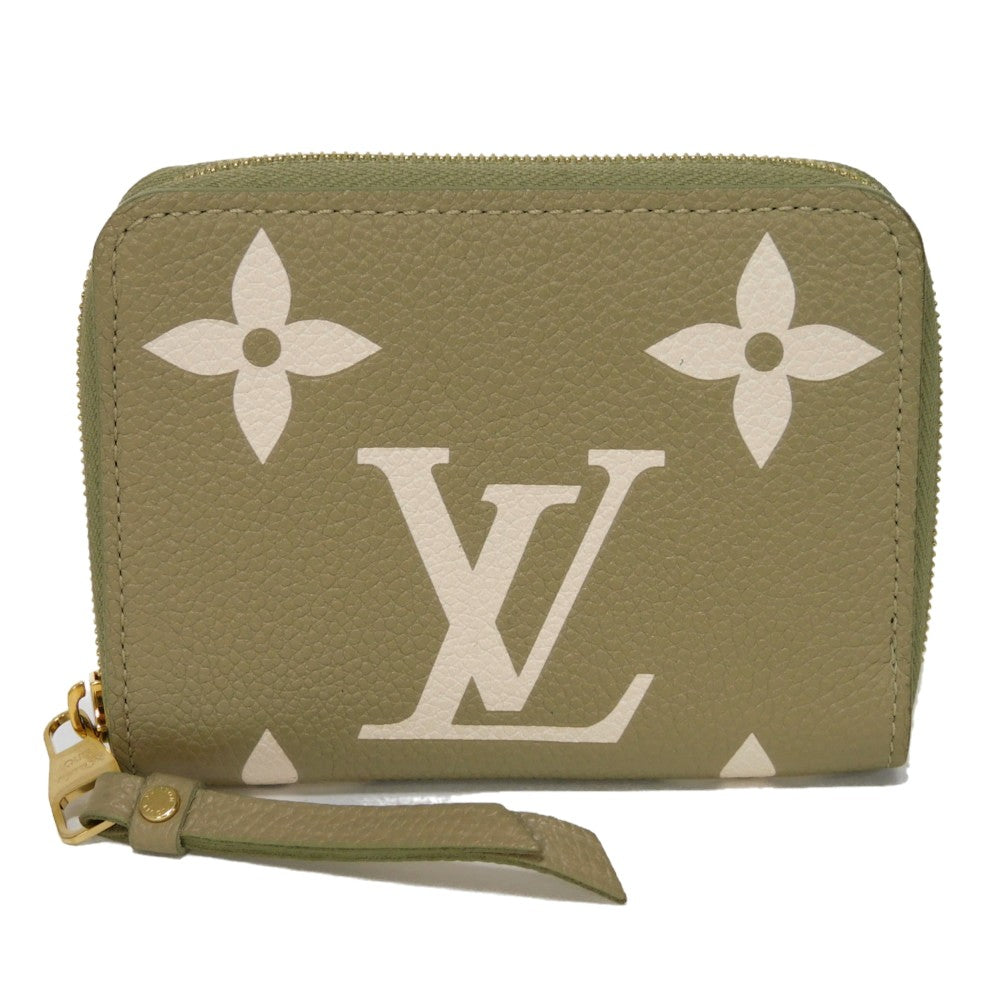 LOUIS VUITTON Coin case M82448 Implant leather (monogram embossed) khaki x claim Monogram Unplant Zip around purse Women Used