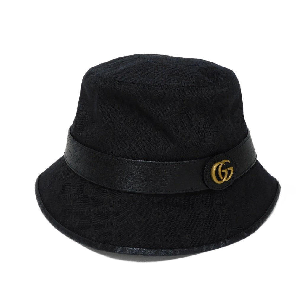 GUCCI hat 735219 4HG53 1060 GG canvas x textured leather (embossed) black GG Marmont Original GG Canvas Bucket Hat mens M Used