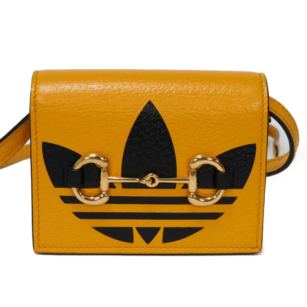 GUCCI Bifold Wallet 702248 DJ24G 7673 Textured leather yellow Adidas Horsebit Shoulder Compact Wallet Women(Unisex) Used