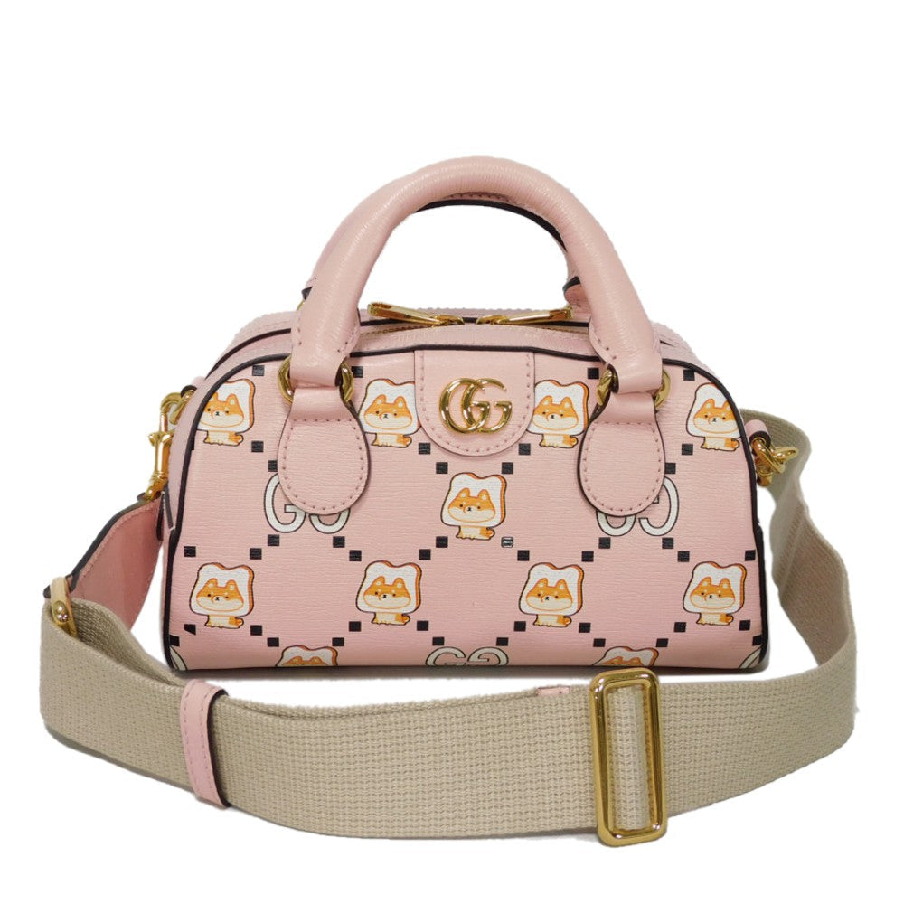 GUCCI Handbag 724606 AABUY 8442 Calf leather Light pink GG Offdia Animal Print Mini Bag Women Used