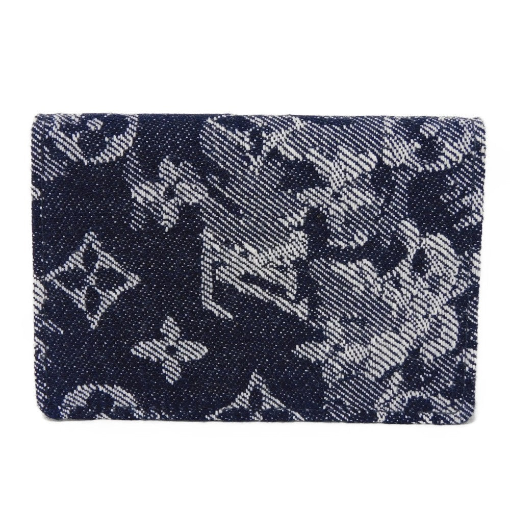 LOUIS VUITTON Card Case M80025 Monogram Tapestry Canvas x Cowhide Leather Navy Monogram tapestry Organizer De Poch mens Used