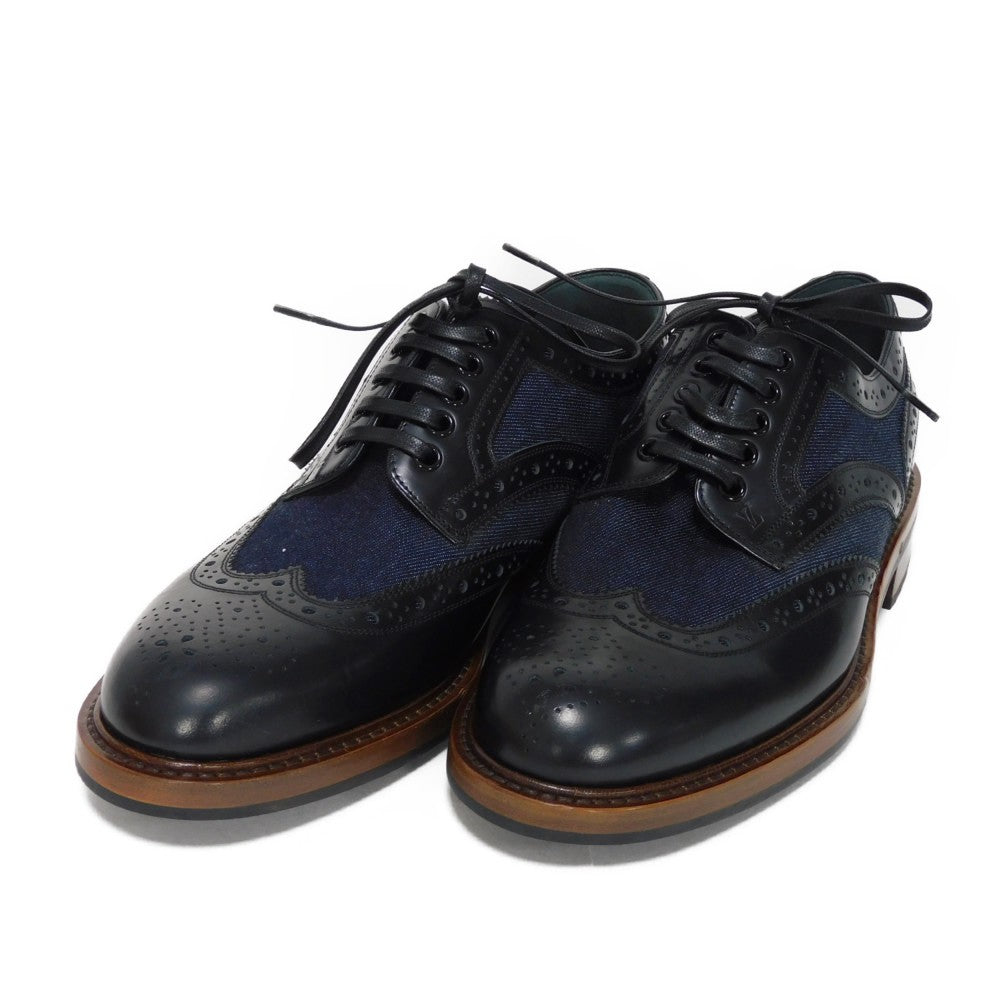 LOUIS VUITTON Dress shoes 1A3PDN Denim canvas x cowhide leather Indigo LV logo Voltaire Rhine Derby 5